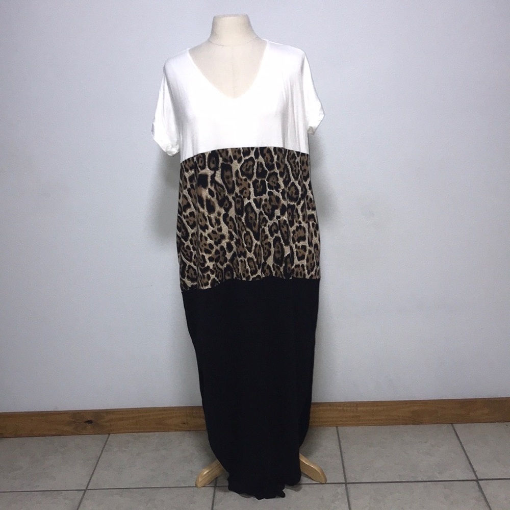 LAST CALL NEW Boutique Cheetah Color Block Maxi Dress L/XL festival boho gypsy
